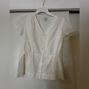 J. Crew Cream Eyelet Button-Up Blouse